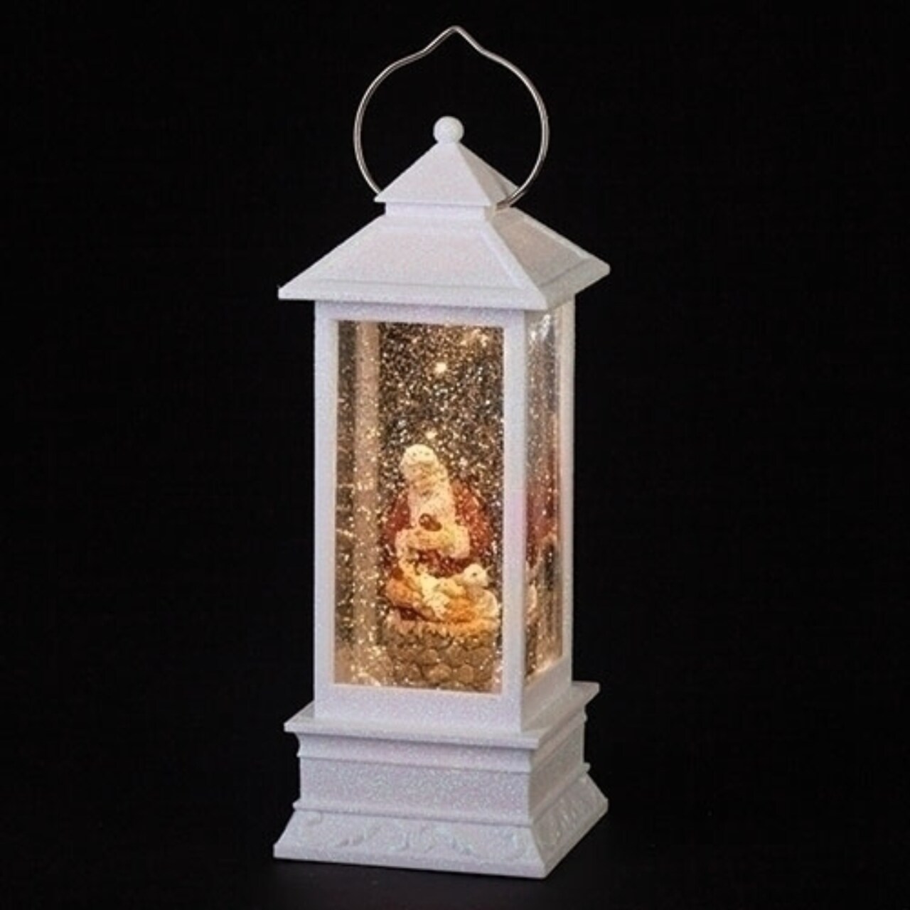 Roman 10.75" White and Red LED Swirl Kneeling Lantern Christmas Tabletop Decor